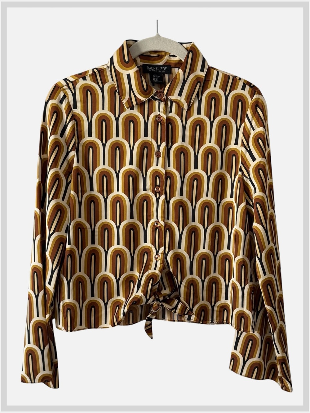 NWOT Rachel Zoe ‘70s Retro Geometric Arch Tie-Front Blouse